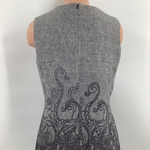 Talbots Wool Blend Gray Tweed Ombre Paisley Print Sheath Dress Lined Size 8P - Picture 5 of 8